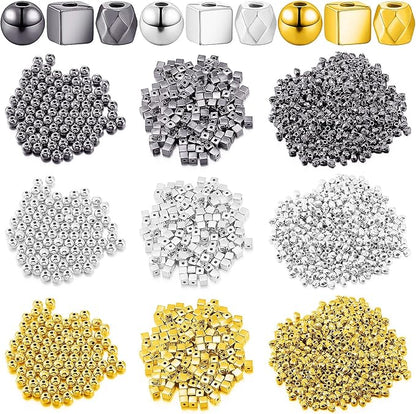 Yaomiao 3000 Pieces Spacer Beads Set Friendship Bracelet Kit Bracelet Beads Assorted Round Cube Column Gold Sliver Beads for Bracelet Jewelry Making(Gold, Sliver, Black)