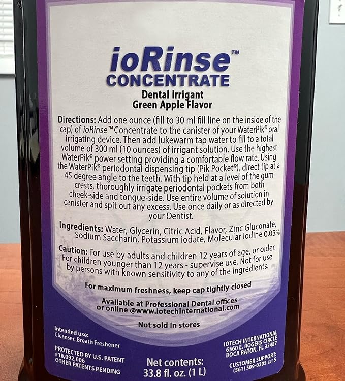 ioRinse Concentrated Irrigant with Active Molecular Iodine, Alcohol-Free Dental Irrigant, for use with Waterpik Water Flossers, and All Other Oral Irrigation Devices