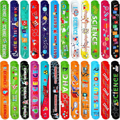 Marsui 48 Pcs Science Slap Bracelets Bulk Snap Bracelets for Science Party Favors Prizes Gifts Decorations Scientist Birthday Party Supplies, 24 Designs