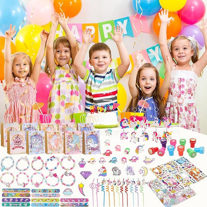 142 PCS Birthday Party Supplies for Girls, Lovely Party Decorations Set - Including Banners, Balloons, Plates, Napkins, Forks, Tablecloth, & Stickers – Perfect for Unicorn Themed Birthday Parties