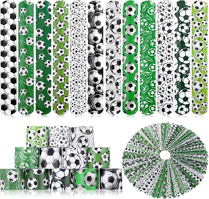 Aoriher 72 Pcs Soccer Slap Bracelets Soccer Wristbands Bracelets Bulk for Soccer Party Favors Sport Themed Bracelet