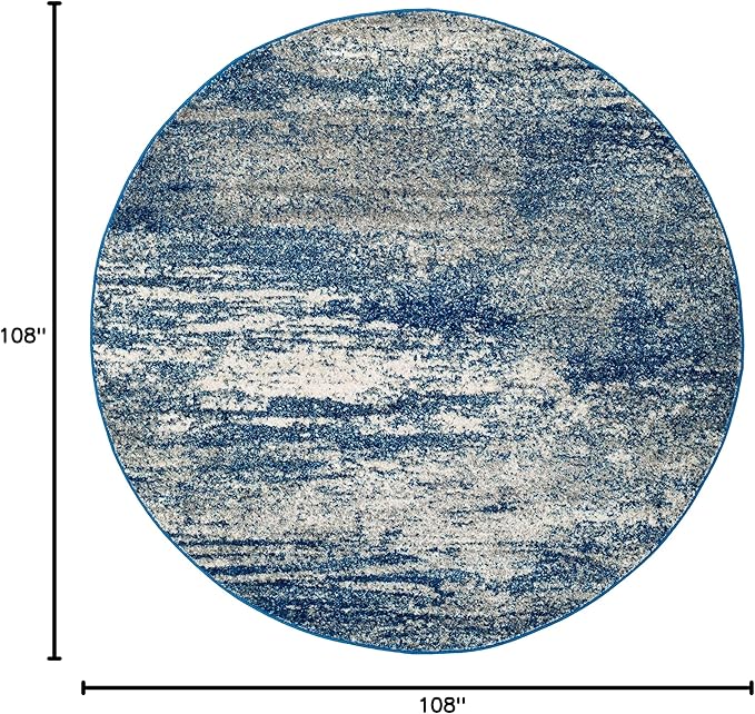 SAFAVIEH Evoke Collection 9' Round Navy/Ivory EVK272A Modern Abstract Non-Shedding Dining Room Entryway Foyer Living Room Bedroom Area Rug