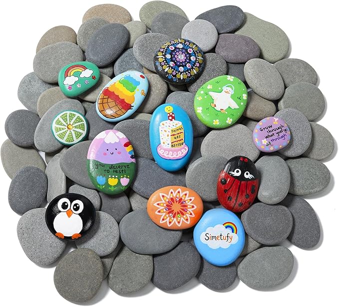 Simetufy 120Pcs Rocks for Painting, 2"-3 Painting River Rocks, Flat & Smooth Stone to Paint, Hand Picked Natural Stones, Crafts for Kids & Adults