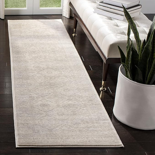 SAFAVIEH Carnegie Collection Runner Rug - 2'3" x 8', Cream & Light Grey, Vintage Distressed Design, Non-Shedding & Easy Care, Ideal for High Traffic Areas in Living Room, Bedroom (CNG691C)