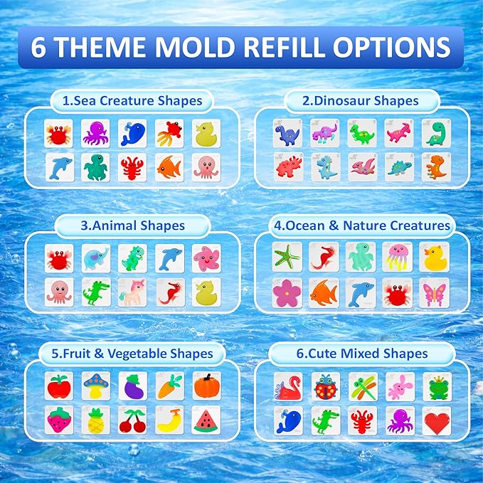 Kiditos Magic Water Elf Ocean & Nature Mold Set – 10 Reusable BPA Free Plastic Shapes for Creating Colorful Water Elves, STEM Craft Toy for Kids