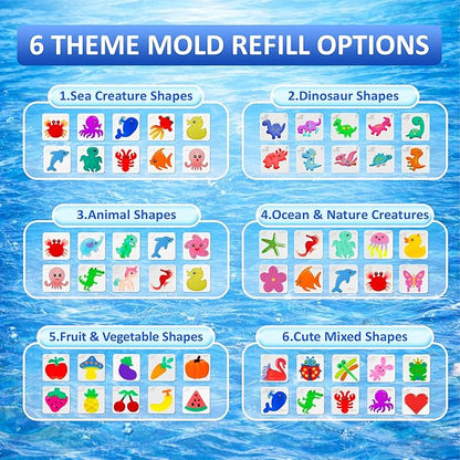 Kiditos Magic Water Elf Dinosaur Mold Set – 10 Reusable BPA Free Plastic Shapes for Creating Colorful Water Elves, STEM Craft Toy for Kids