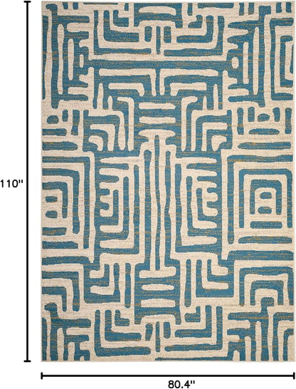 SAFAVIEH Amsterdam Collection Area Rug - 6'7" x 9'2", Ivory & Light Blue, Modern Abstract Design, Non-Shedding & Easy Care, Ideal for High Traffic Areas in Living Room, Bedroom (AMS106C)