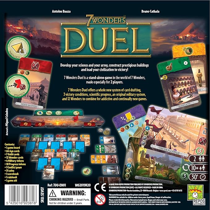 7 Wonders Duel Board Game BASE GAME - Intense Two-Player Battles in the Ancient World! Strategy Game for Kids and Adults, Ages 10+, 2 Players, 30 Minute Playtime, Made by Repos Production