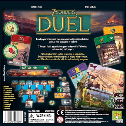 7 Wonders Duel Board Game BASE GAME - Intense Two-Player Battles in the Ancient World! Strategy Game for Kids and Adults, Ages 10+, 2 Players, 30 Minute Playtime, Made by Repos Production