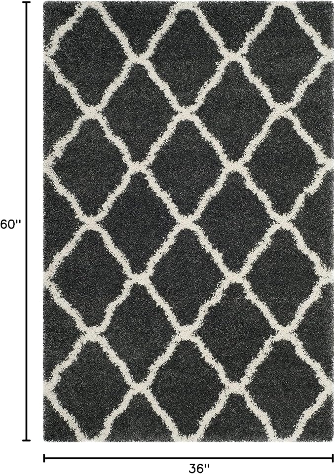 SAFAVIEH Hudson Shag Collection Accent Rug - 3' x 5', Dark Grey & Ivory, Trellis Design, Non-Shedding & Easy Care, 2-inch Thick Ideal for High Traffic Areas in Entryway, Living Room, Bedroom (SGH283G)