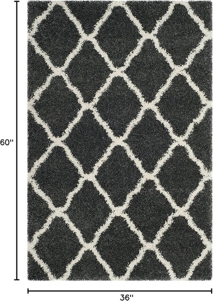 SAFAVIEH Hudson Shag Collection Accent Rug - 3' x 5', Dark Grey & Ivory, Trellis Design, Non-Shedding & Easy Care, 2-inch Thick Ideal for High Traffic Areas in Entryway, Living Room, Bedroom (SGH283G)