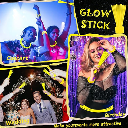 100 pk 8" Yellow Glow Sticks Bulk Party Favors, Light up Glow Necklaces & Bracelets in the Dark Party Supplies For Christmas Halloween Birthday Neon Party (100 * Yellow)