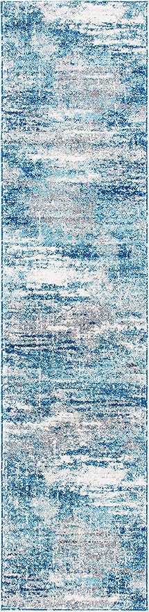 SAFAVIEH Evoke Collection 2'2" x 9' Light Blue/Grey EVK272M Modern Abstract Non-Shedding Living Room Dining Entryway Foyer Hallway Runner Rug