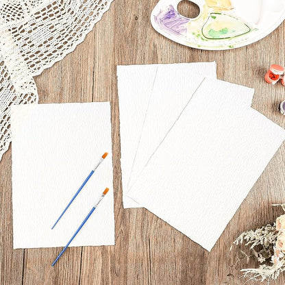 25 Sheets Watercolor Paper 7X 10, 300 GSM Deckled Edge Paper Rough/Textured Handmade Paper for Watercolors, Wedding Invitations, Cards, Crafts