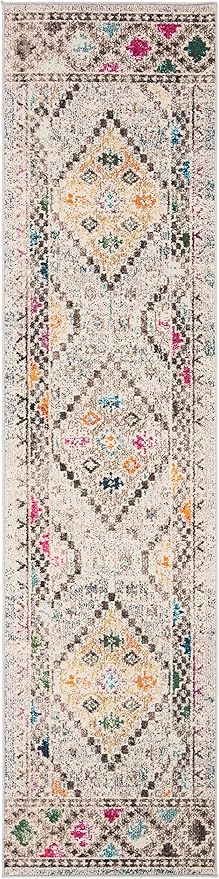 SAFAVIEH Madison Collection Runner Rug - 2'2" x 22', Grey & Yellow, Boho Diamond Distressed Design, Non-Shedding & Easy Care, Ideal for High Traffic Areas in Living Room, Bedroom (MAD418F)