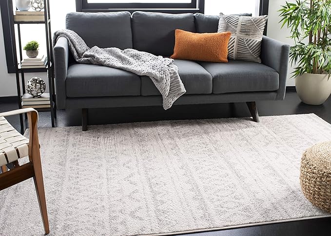 SAFAVIEH Adirondack Collection Area Rug - 8' x 10', Ivory & Silver, Moroccan Boho Distressed Design, Non-Shedding & Easy Care, Ideal for High Traffic Areas in Living Room, Bedroom (ADR119A)
