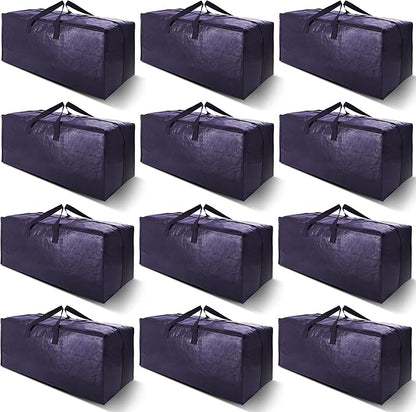 VELVETSURE 12 Pack Heavy Duty Extra Large Moving Bags W/Backpack Straps - Strong Handles & Zippers, Storage Totes For Space Saving, Fold Flat, Alternative to Moving Box and Storage Bin, Blue