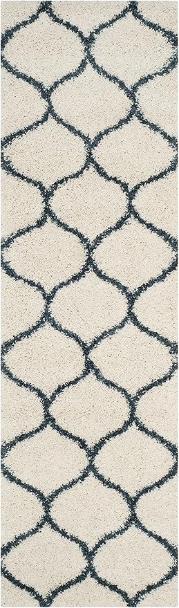 SAFAVIEH Hudson Shag Collection Runner Rug - 2'3" x 12', Ivory & Slate Blue, Trellis Design, Non-Shedding & Easy Care, 2-inch Thick Ideal for High Traffic Areas in Living Room, Bedroom (SGH280T)