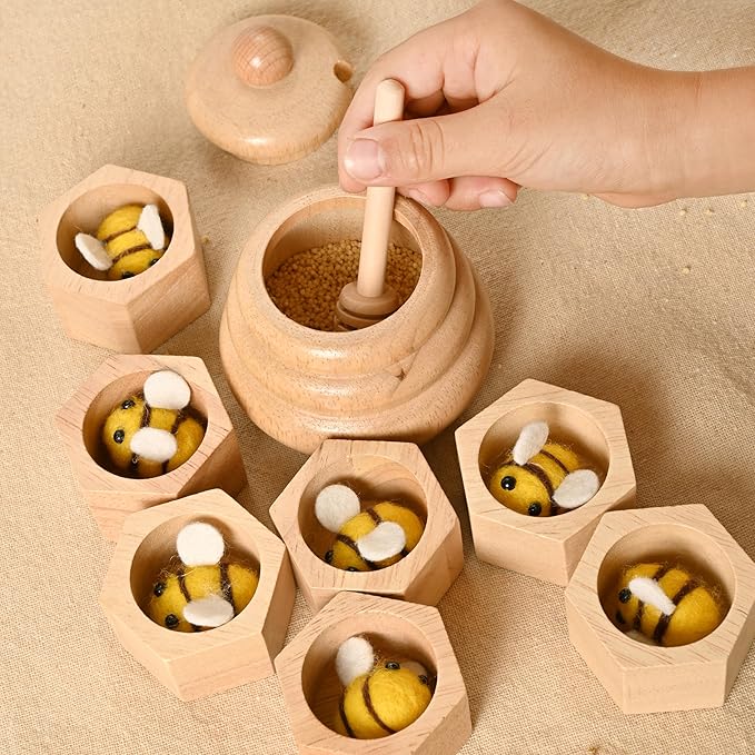 Sorting Stacking Wooden Toys for Toddlers, Montessori Toys for Toddlers, Sensory Bin Tool Toys, Wood Bee Hive, Fine Motor Skill Tactile Toys, Early Learning Educational Gift for Kids
