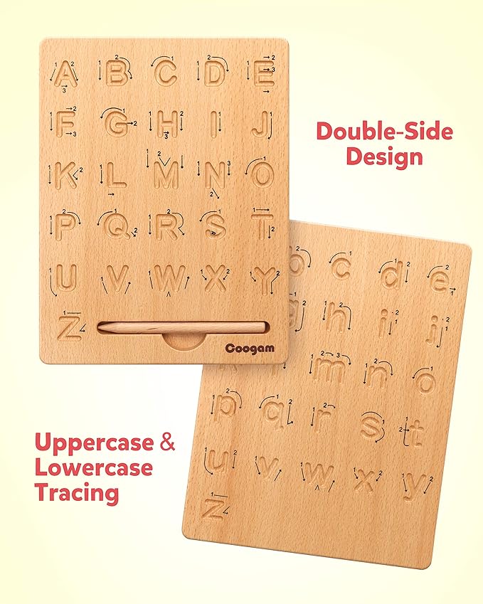 Coogam Wooden Letters Practicing Board, Double-Sided Alphabet Tracing Tool Learning to Write ABC Educational Toy Game Fine Motor Montessori Gift for Preschool 3 4 5 Years Old Kids