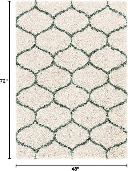 SAFAVIEH Hudson Shag Collection Accent Rug - 4' x 6', Ivory & Green, Modern Trellis Design, Non-Shedding & Easy Care, 2-inch Thick Ideal for High Traffic Areas in Foyer, Living Room, Bedroom (SGH280H)