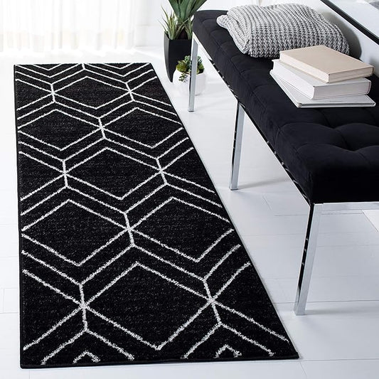 SAFAVIEH Adirondack Collection Runner Rug - 2'6" x 12', Black & Ivory, Modern Geometric Design, Non-Shedding & Easy Care, Ideal for High Traffic Areas in Living Room, Bedroom (ADR241Z)