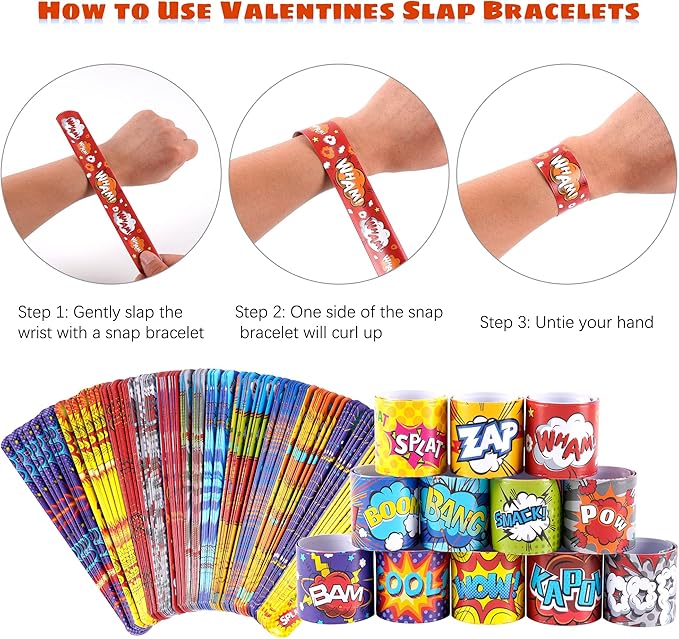 Kolewo4ever 144 Pieces Hero Slap Bracelet Hero Text Wristbands Hero Party Favors Slap Bracelets for Kids Boys Girls Snap Bracelets Hero Party Supplies