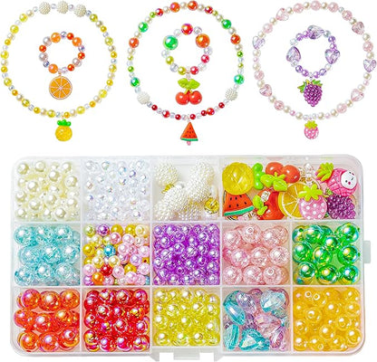 OSNIE Summer Fruit DIY Bead Jewelry Making Kit for Kids Girls Watermelon Strawberry Orange Pineapple Cherry Grape Apple Peach Avocado Charms Beads for Bracelets Rings Necklaces Beading Kits 400Pcs+