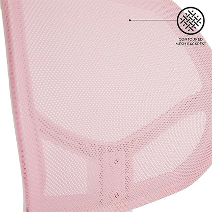 Urban Lifestyle Computer Office Rolling Swivel Task Desk Chair with Mesh Backrest and Caster Wheels,Pink with White Legs