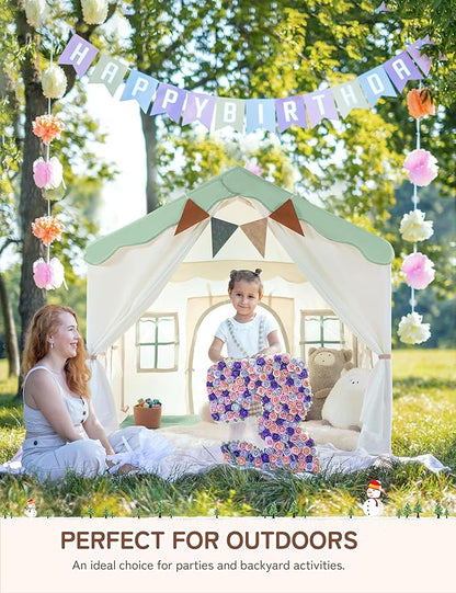 besrey Kids Tent, Kids Play Tent 2 in 1 with Padded Mat and Lights, Large Playhouse with 2 Doors & 4 Windows, Indoor & Outdoor, Christmas Toddler Playhouse, 51" x35" x 51" (Green)
