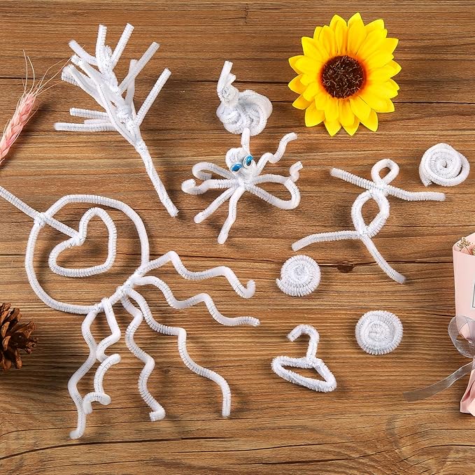 Caydo 400 Pieces White Pipe Cleaners Chenille Stems for DIY Art Craft Party Decorations, 6mm x 12inch