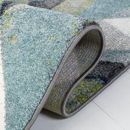 SAFAVIEH Porcello Collection Accent Rug - 2'7" x 5', Grey & Blue, Modern Abstract Design, Non-Shedding & Easy Care, Ideal for High Traffic Areas in Entryway, Living Room, Bedroom (PRL6940G)