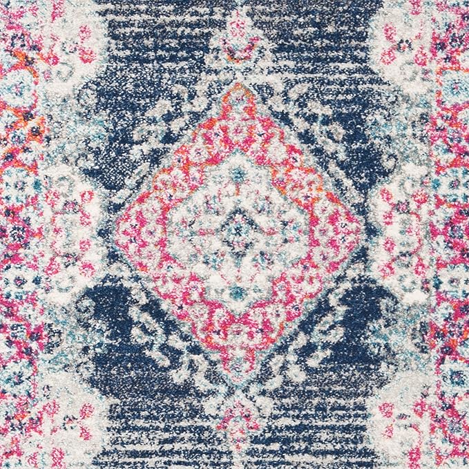 SAFAVIEH Evoke Collection 2'2" x 7' Navy / Fuchsia EVK250N Oriental Medallion Distressed Non-Shedding Living Room Entryway Foyer Hallway Bedroom Runner Rug