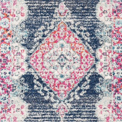 SAFAVIEH Evoke Collection 2'2" x 7' Navy / Fuchsia EVK250N Oriental Medallion Distressed Non-Shedding Living Room Entryway Foyer Hallway Bedroom Runner Rug