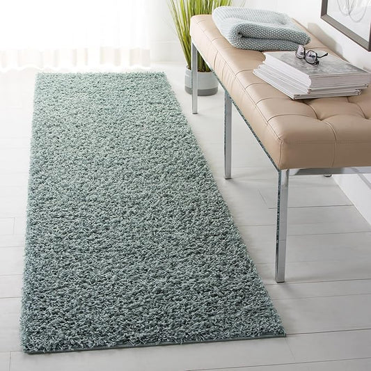 SAFAVIEH Athens Shag Collection Runner Rug - 2'3" x 8', Seafoam, Non-Shedding & Easy Care, 1.5-inch Thick Ideal for High Traffic Areas in Living Room, Bedroom (SGAS119D)