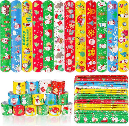 Max Fun 48pcs Christmas Slap Bracelets Party Favors Toys for Kids Xmas Party Favors Christmas Stocking Stuffers (Christmas)