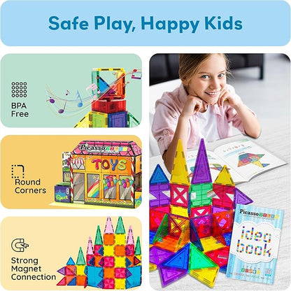 PicassoTiles Magnetic Tile Building Idea Book 230 Pages Illustrated Design Guide with 300 Creative Builds for Kids STEM Learning Creativity and Brain Development Educational Toy Ages 3 Plus PTIDEABOOK