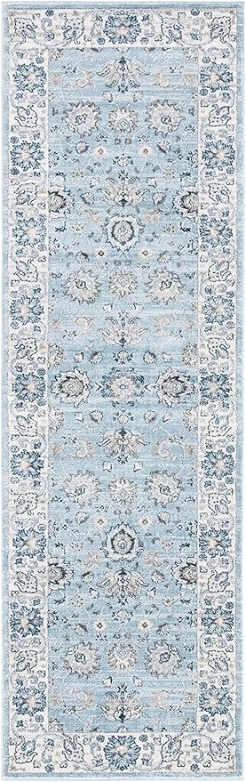 SAFAVIEH Isabella Collection Runner Rug - 2'2" x 7', Light Blue & Cream, Oriental Design, Non-Shedding & Easy Care, Ideal for High Traffic Areas in Living Room, Bedroom (ISA940M)