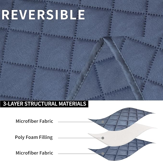 Easy-Going Oversized Recliner Sofa Cover, Reversible Couch Cover for 3 Seat Recliner, Split Sofa Cover for Each Seat with Elastic Straps for Kids, Dogs, Pets (3 Seater, Dark Blue/Dark Blue)