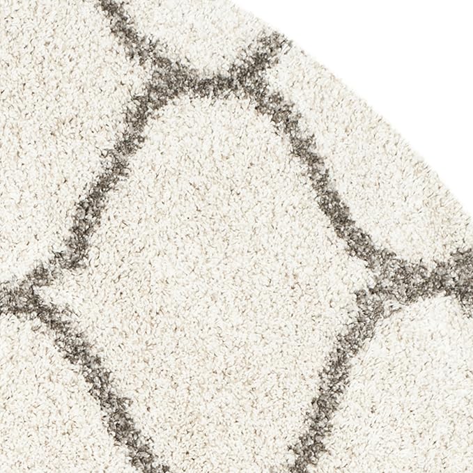 SAFAVIEH Hudson Shag Collection 7' Round Ivory/Grey SGH280A Moroccan Ogee Trellis Non-Shedding Living Room Bedroom Dining Room Entryway Plush 2-inch Thick Area Rug