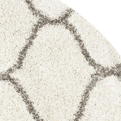 SAFAVIEH Hudson Shag Collection 7' Round Ivory/Grey SGH280A Moroccan Ogee Trellis Non-Shedding Living Room Bedroom Dining Room Entryway Plush 2-inch Thick Area Rug