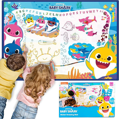Baby Shark Water Drawing Mat by Horizon Group USA, Includes Reusable 40-Inch Water Drawing Mat, Refillable Water Brush & Pens, Stencils, Mess-Free Water Art for Toddlers, Age 3+