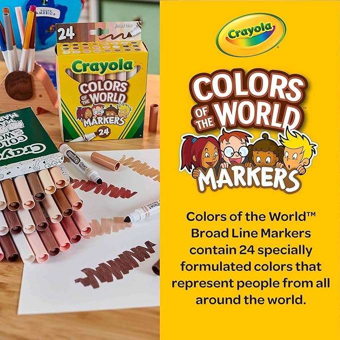 Crayola Colors of the World Markers - 6 Pack (24ct), Bulk Skin Tone Marker Set for Kids, Art Marker, Classroom Must Have, Ages 3+