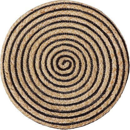 COTTON CRAFT Braided Pouf – Cylindrical Jute Cotton Ottoman - Boho Foot Stool - Bedroom Dorm Family Room Accent Seating – Rustic Decorative Round Pouf – 15 Dia x 16 Height - Natural Black Pinstripe