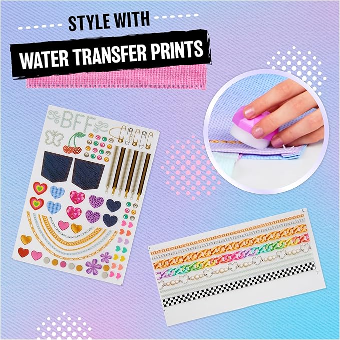 Cool Maker, Stitch ‘N Style Fashion Studio Refill with 2 Pre-Threaded Cartridges, Fabric and Water Transfer Prints, Arts & Crafts Kids Toys for Girls
