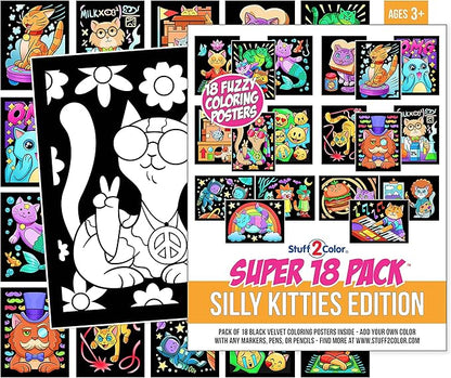 Super Pack of 18 Fuzzy Coloring Posters (Silly Kitties Edition) - Arts & Crafts for Kids, Toddlers, Girls, Boys & Adults - Great for Family Fun Activities or Coloring with Friends (1 Pack)