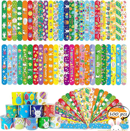100Pcs Easter Slap Bracelets, Easter Basket Stuffers, Egg Fillers Gifts for Kids toddler boys, Easter Egg Hunt Event, Party Favors, Classroom Prizes, School Supplies