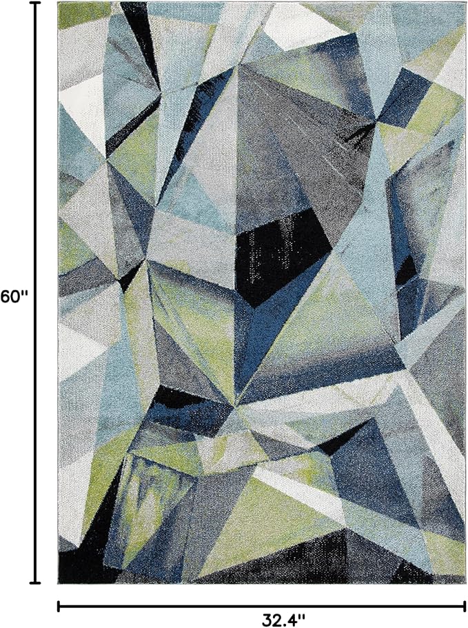 SAFAVIEH Porcello Collection Accent Rug - 2'7" x 5', Grey & Blue, Modern Abstract Design, Non-Shedding & Easy Care, Ideal for High Traffic Areas in Entryway, Living Room, Bedroom (PRL6940G)