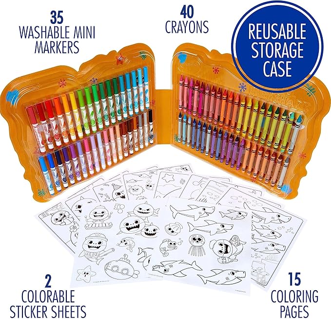 Crayola Baby Shark Art Set, 90 Pieces, Gift for Kids, 4, 5, 6, 7