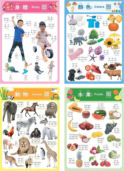 N/A/ Chinese Learning 10-Poster Set for Kids. Montessori-Inspired. Bilingual with Traditional Chinese, English, and Zhuyin.